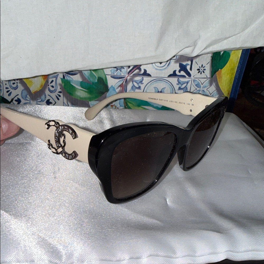 CHANEL Black and Cream Sunglasses